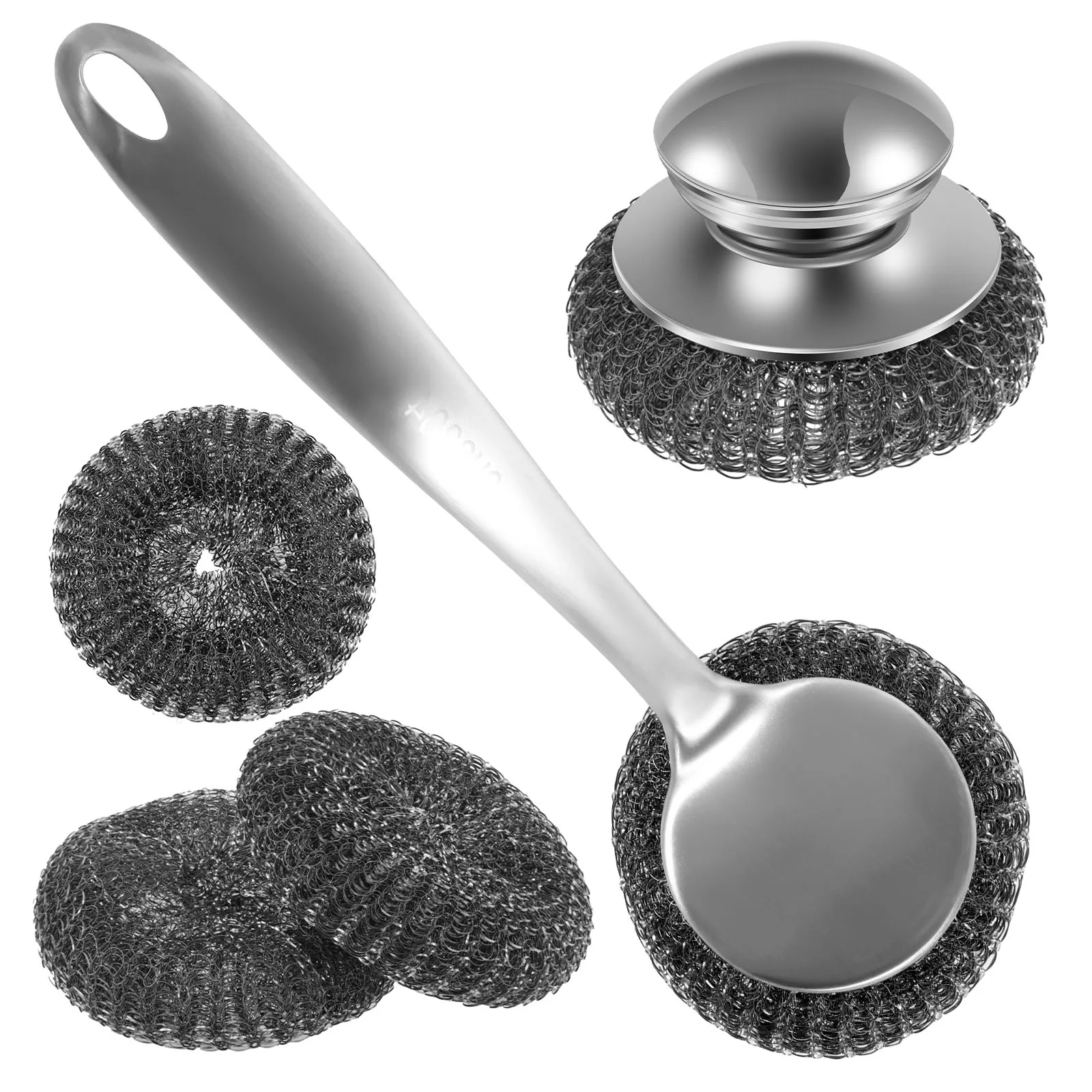 Steel Wire Ball Pot Brush Long Handle Kitchen Scrubber