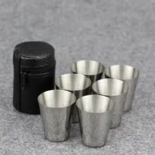 4pcs/6pcs 30ml Outdoor Camping Tableware Travel Cups Set Picnic Supplies Stainless Steel Wine Beer Cup Whiskey Mugs With PU Case