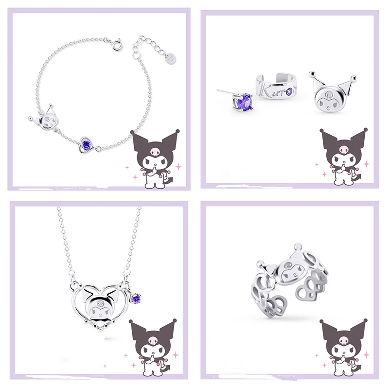 

Sanrio Kawaii Anime Kuromi Necklace Bracelet Cartoon Ring Clavicle Chain Simple Couple Necklace Accessories Pendant Girls Gift