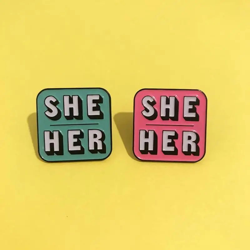 Pronoun She/Her Enamel Pin Badge - Pink / Turquoise