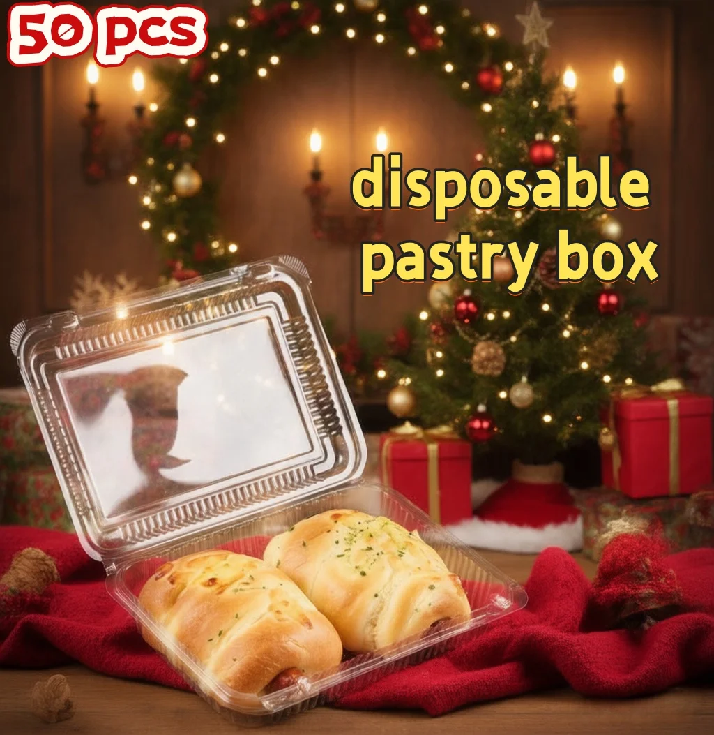 50 Pcs Disposable Plastic Food Containers 25x19cm, Takeaway Lunch Boxes with Lids, Leak Proof & Microwave Safe