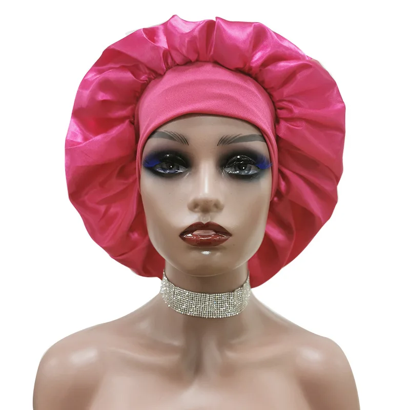 

20pcs Custom Logo Premium Satin Bonnet With Stretch Band Pure Color Sleep Cap For Women Men Extra Large Hair Caps For Daily Use