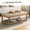 Coffee Table with Tray, Tufted Ottoman with Solid Wood Storage Shelf, Upholstered Large Footrest Ottoman, Living Room Table 3