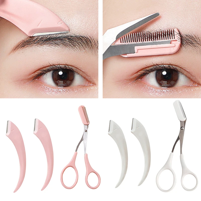 Eyebrow Trimmer Set Curved Eyebrow Trimmer Eyebrow Scissors With Comb Stainless Steel Razor Hair Scissors Brow Trimmer Set Make Up Tool