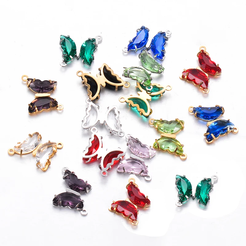 

3Pcs Stainless Steel Exquisite Shiny Crystal Butterfly Connector Charm for Women Handmade Bracelet Necklace DIY Jewelry Findings