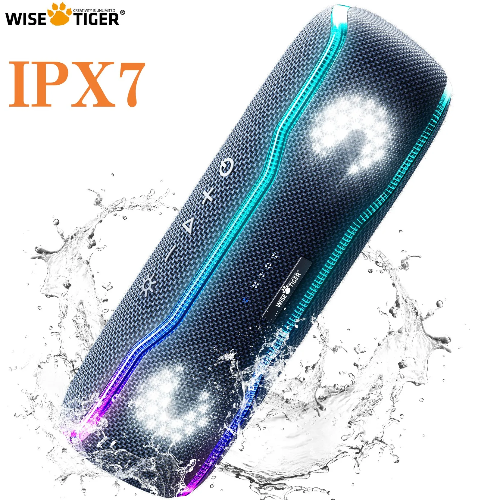 WISETIGER Bluetooth Speaker Outdoor IPX7 Waterproof 25W BT5.3 Loudspeaker Stereo Surround Speaker with Cool Pulsing EQ Lights bluetooth speaker