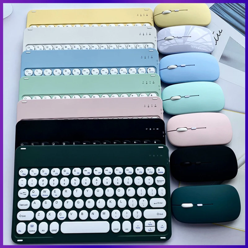 Teclado e Mouse Ultra Fino sem Fio Compatível com Bluetooth Espanhol Coreano Russo Ipad Pro Xiaomi Samsung