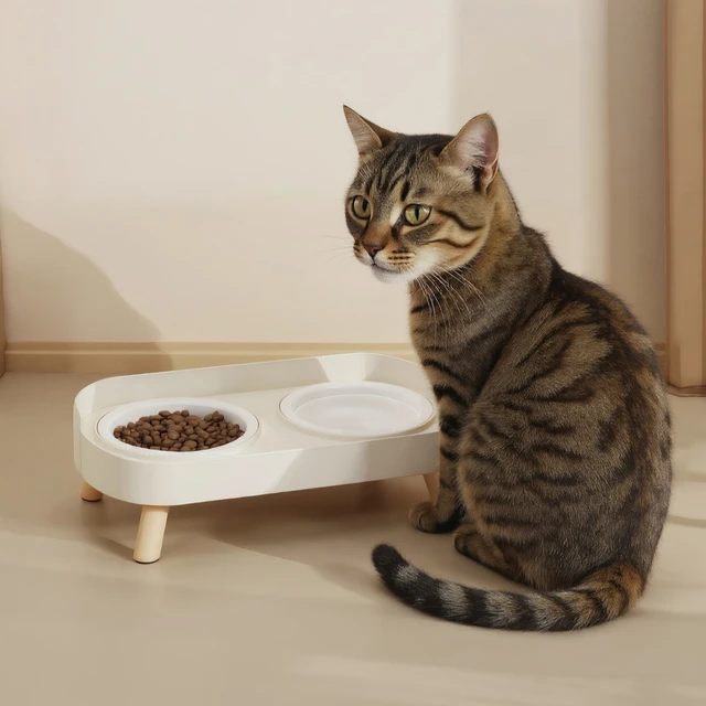 Double Pet Bowl No Spill Food Water Feeder with Stand Neck Support for Cats Dogs Anti Knock Anti Slip Elevated Design 3