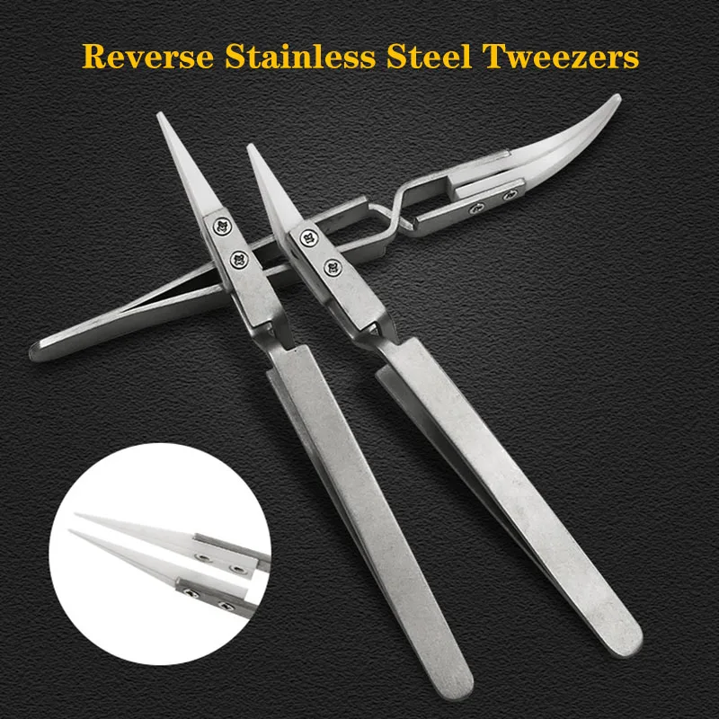 Anti-static Reverse Ceramic Tweezers Anti-magnetic Acid-resistant Precision Clamping Pointed Silver Handle Ceramic Tweezers1PCS