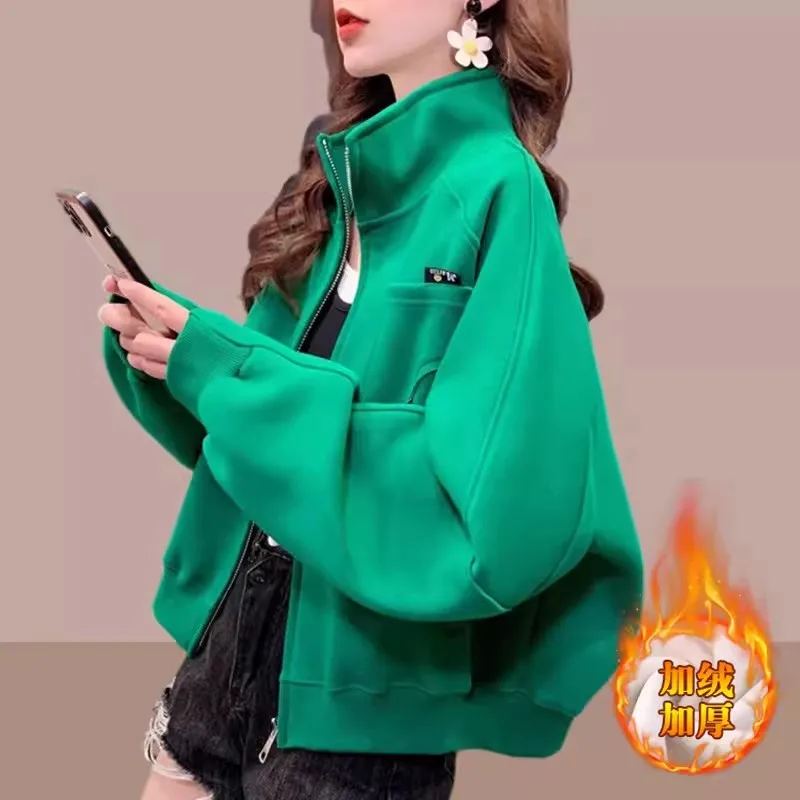 여성용 루즈 야구 세트 캐주얼 벨벳 탑 추가, 폭발 짧은 재킷, 가디건 스웨터, 2024 용수철 가을 신상