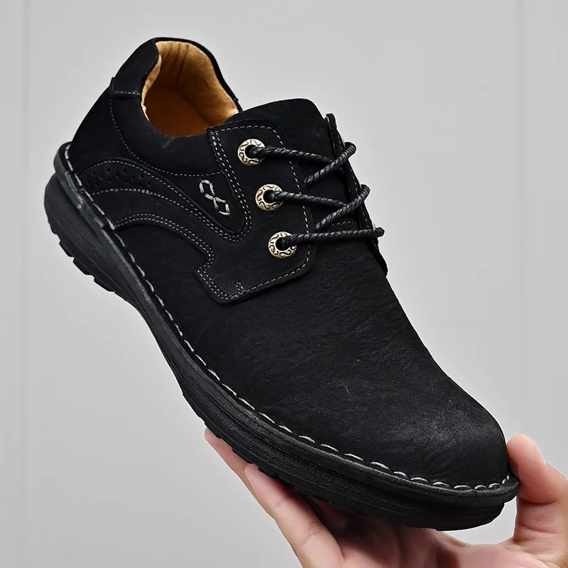 

Spring Autumn Outdoor Classic Slip on Tooling Male Shoes Hiking Casual Leather Leisure Soft Motorcycle Footwear Shoes for Man