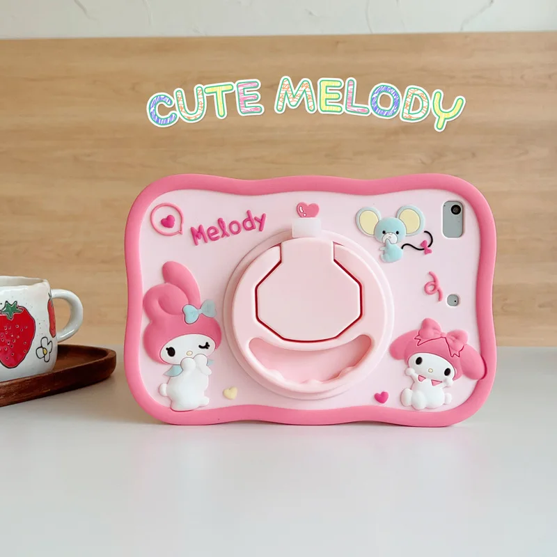 Capa de Silicone Sanrio para Ipad Tablet Capa para Ipad 9th 8th 7th 10th Gen Air 10.9 5th 6th Mini Pro 11 360 Suporte Giratório Minha Melodia