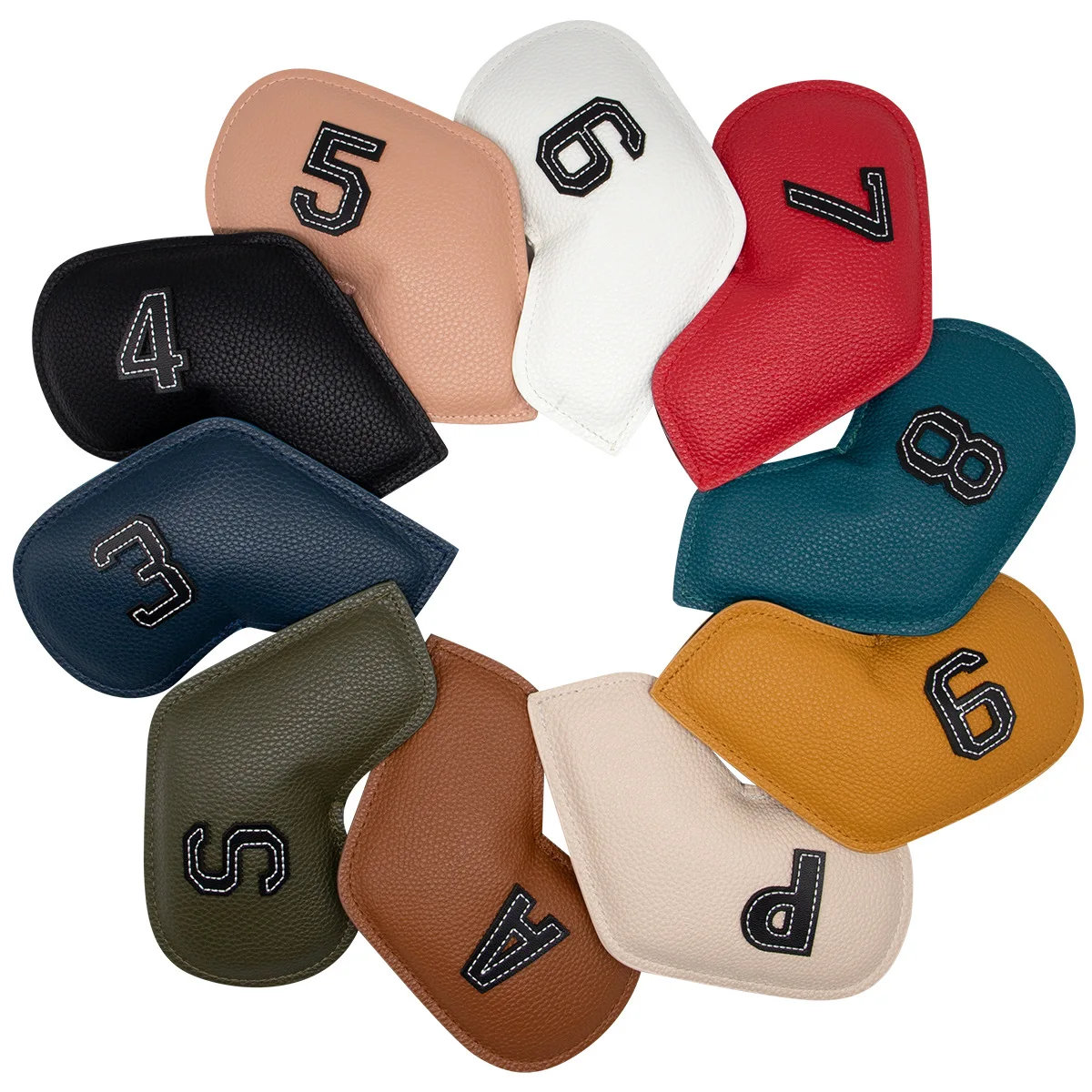 

Golf Iron Headcovers 10pcs (3,4,5,6,7,8,9,P,S,A) Set PU Iron Club Head Covers