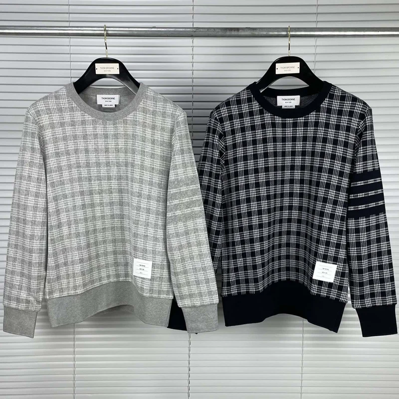

THOM TB 2023 Fashion Brand Sweatshirts Spring Autumn Casual Clothing Men Cotton Jacket pullover Plaid Striped Sportswear Coat