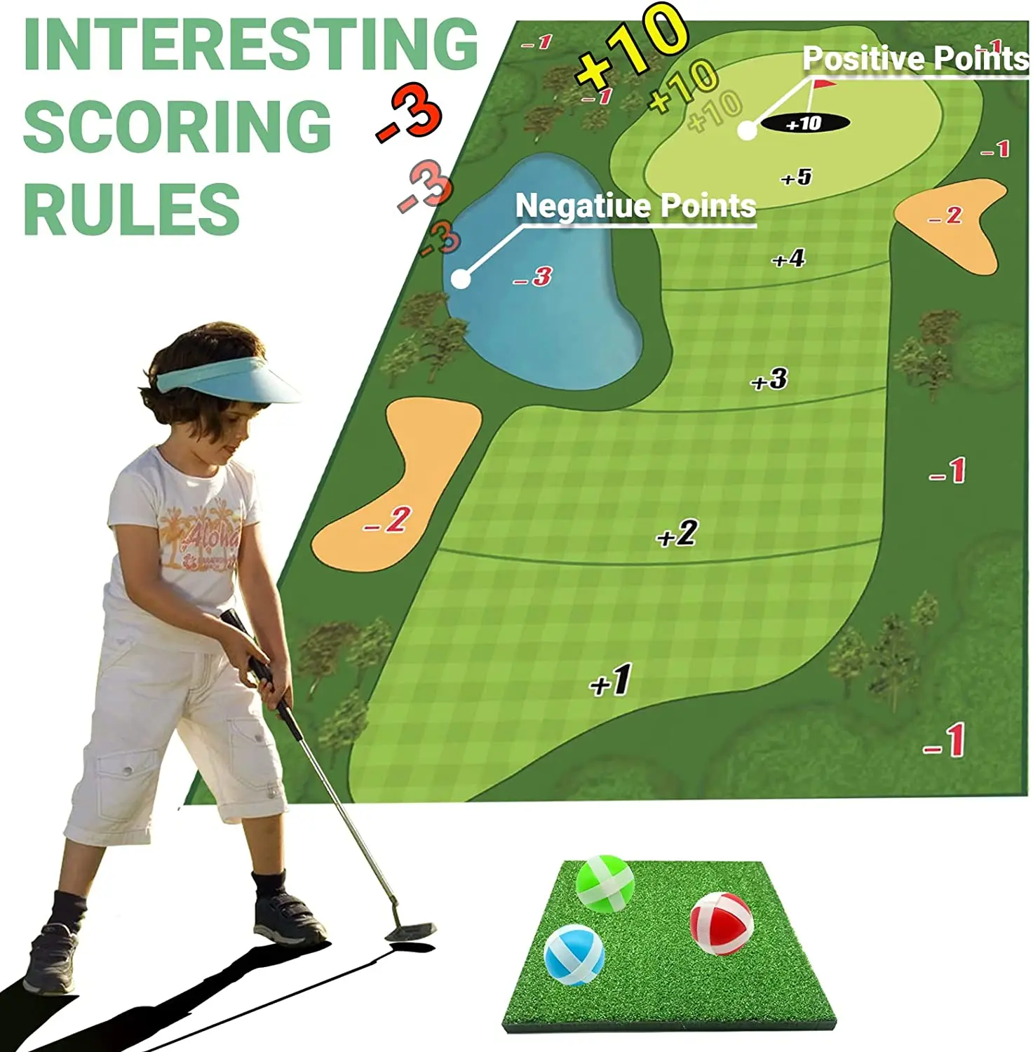 Golf Chipping Game Mat Indoor Outdoor Golf Games for Adults with Chipping Mat Sticky Balls Ground Stakes Score Card Storage Bags 2