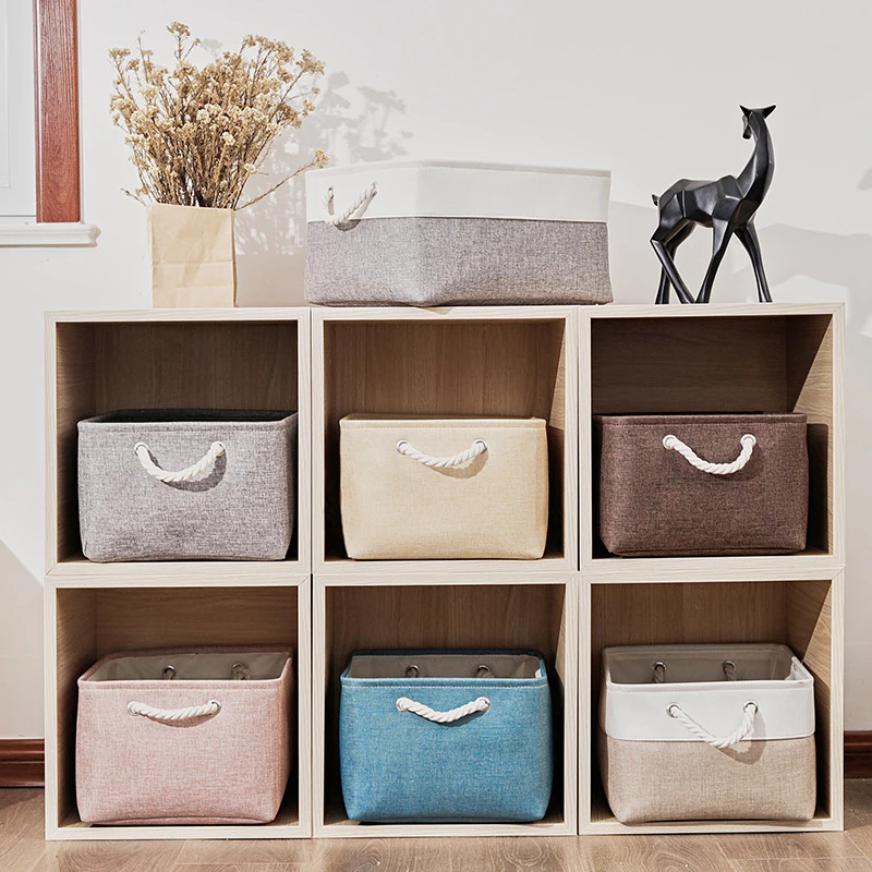 Foldable Linen Fabric Storage Baskets kids toys organizer Clothes and sundries storage box Laundry Basket 6