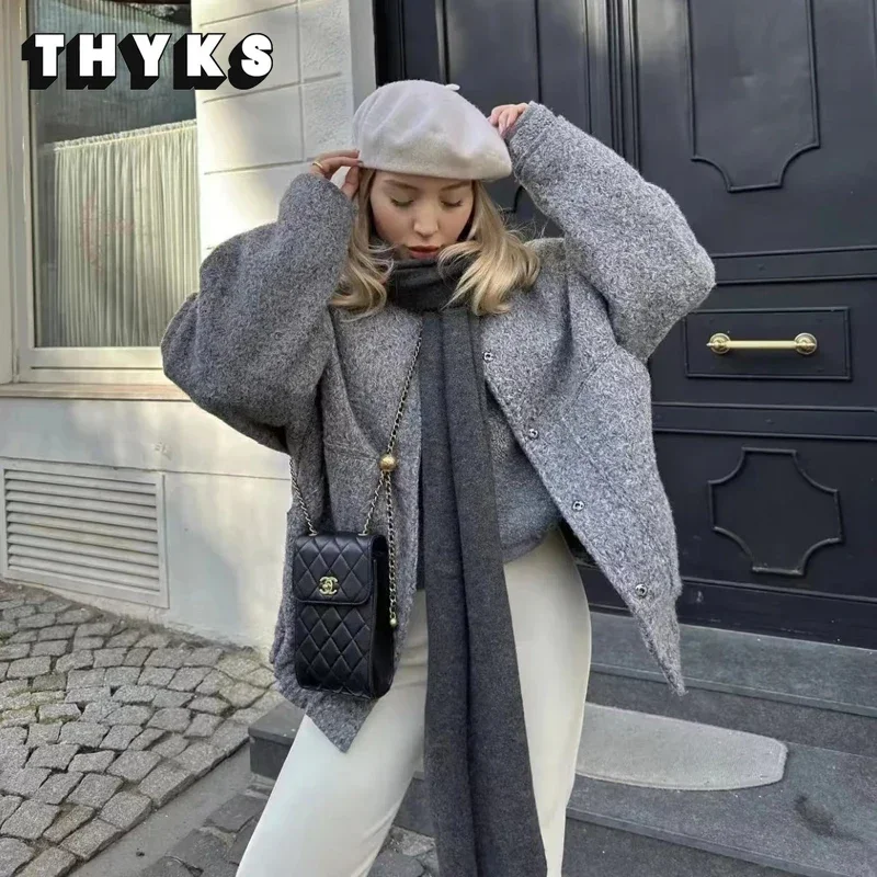 

Loose Over-size Jackets for Women's Stand Collar Concealed Buckle Side Pockets Casual Jacket Versatile Solid Classic Warm Coats