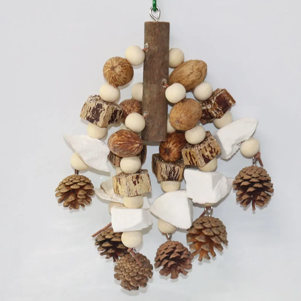 Bird Toys with Pinecones Cuttlefish Bones Beech Wood Nuts Teething Chew Toy For Parrot Parakeets Cockatiels Love Birds Supplies 4