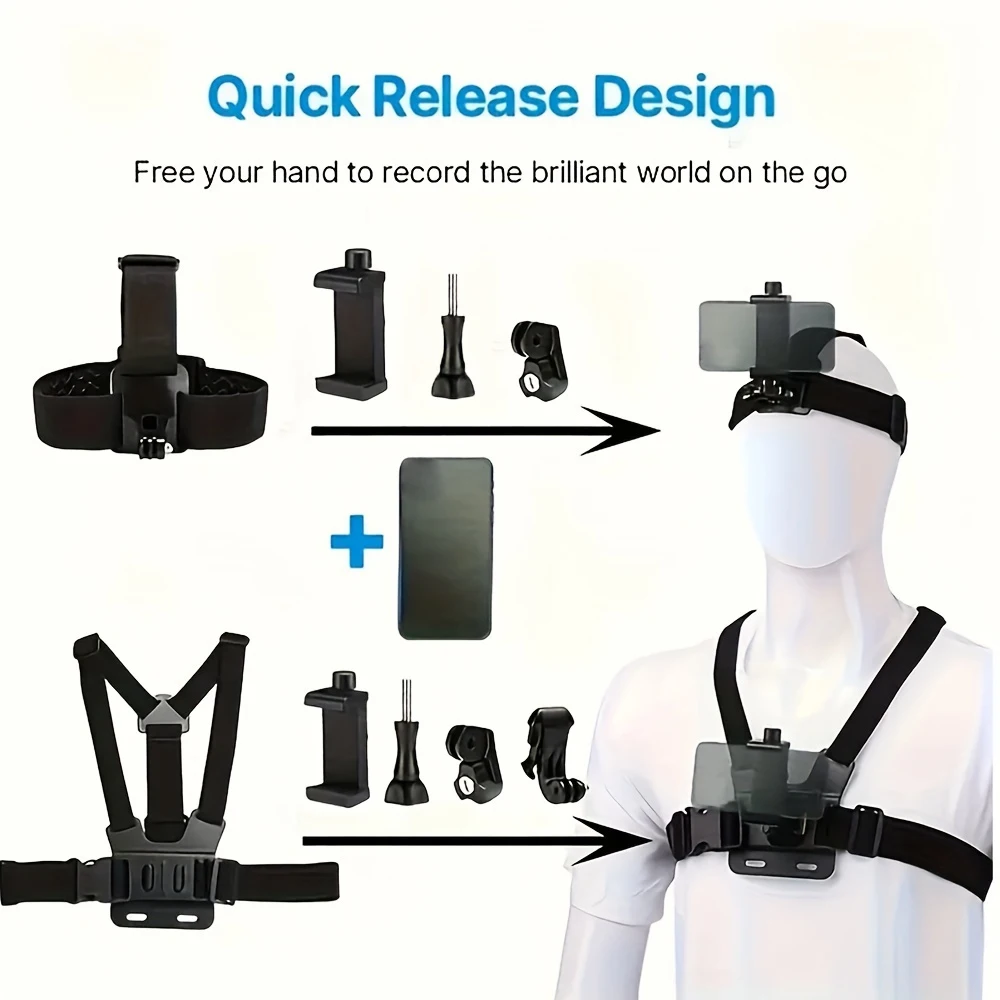 Accessories Kit Head Chest Strap Mount Adjustable Holder for GoPro Phone SJCAM AKASO insta360 DJI Osmo Action Camera Accessories