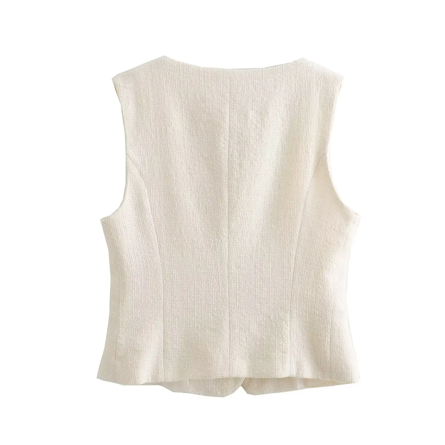 Maxdutti French Fashion Ladies Beige Elegant Sets Women Square Collar Single Breasted Vest High Waist Straight Pants Trousers