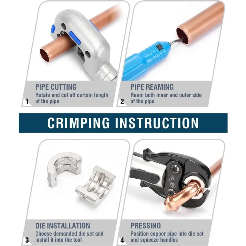 home. Hydraulic Copper Tube Fittings 1/2, 3/4, 1" Press Crimping Tool Kit Pex Pipe Crimper Pressing Pliers Stainless PEX Press 6