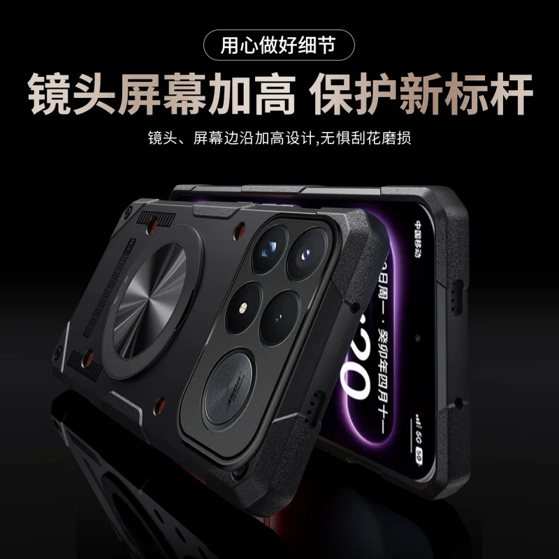 Magnetic Wireless Charging Shockproof Phone Case with Stand and Lens Protector