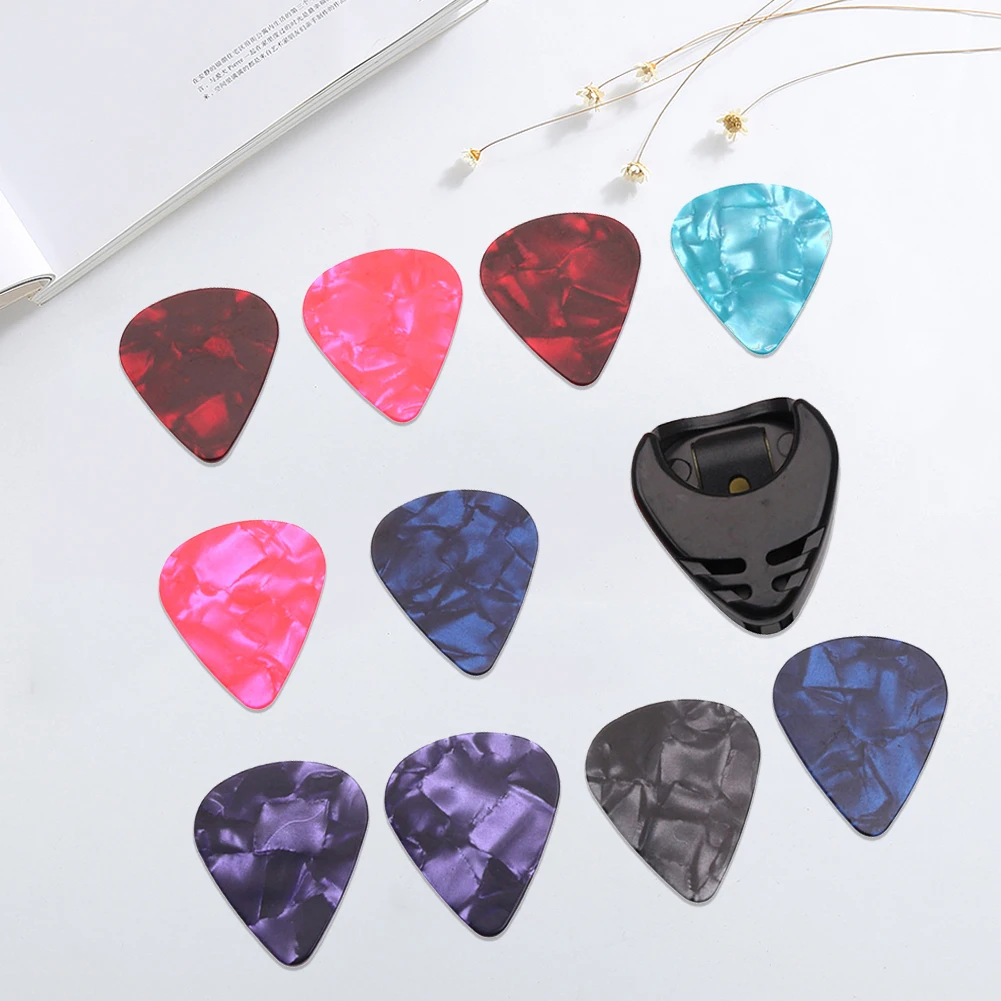 10Pcs Electric Guitar Picks Colorful Guitar Picks & Pick Holder Set Acoustic Celluloid Accessories