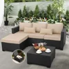 Outdoor Furniture 3-Piece Set Willow Terrace Furniture Segmented Sofa, Coffee Table with Storage, Non Slip Mat Waterproof Cover 1