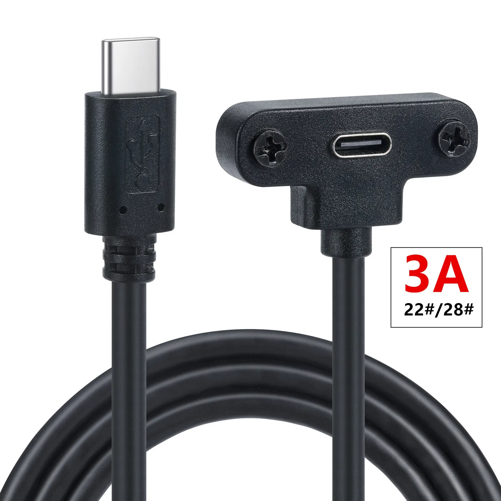 1pc USB 유형 C 남성-여성 90 ° 노트북 태블릿 휴대전화용 각도 패널 장착 나사 커넥터 데이터 전원 충전기 케이블