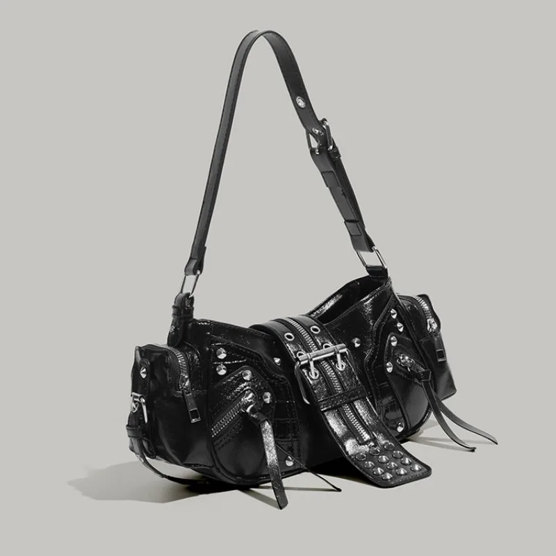Oil Wax Leather Bag Vintage Rivet Underarm Bag Motorcycle Bag Cool For Elegant Outfits Daily Commute Casual Outings