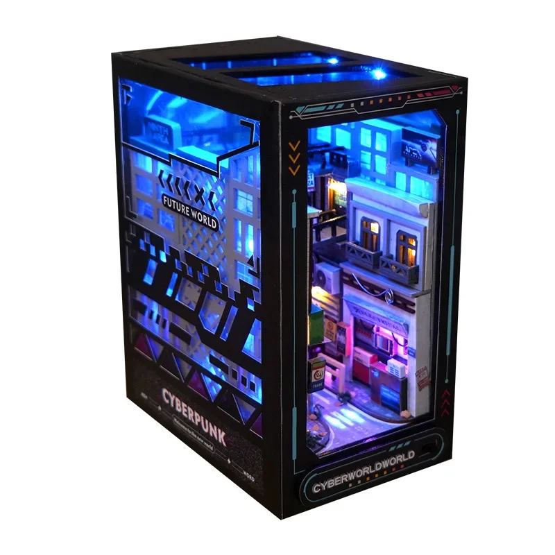 LED 조명 DIY 책 구석 키트, 3D 나무 미니 인형 집 모델 키트, 북엔드 침실 데스크탑 장식, 퍼즐 책장 삽입 장식