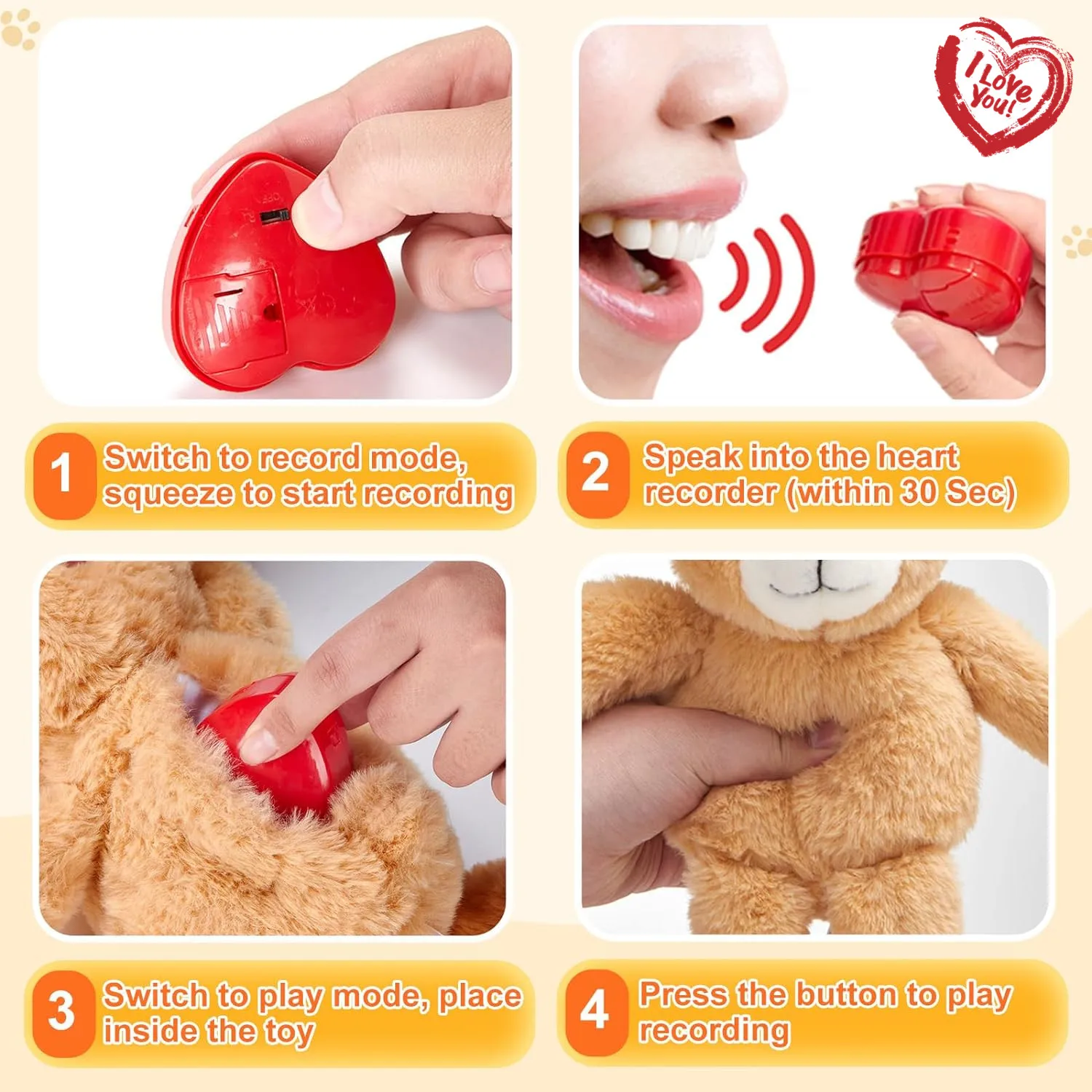 Heart Voice Recorder Recordable Sound Module Plush Toy Mini
