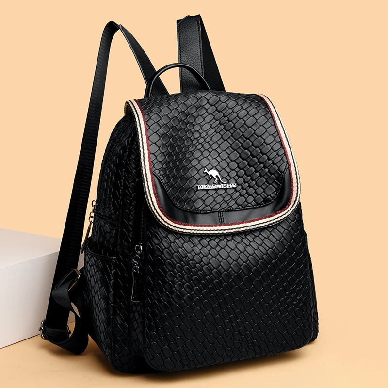 

2024 Fashion New Women Woven Backpack Luxury High Quality Leather Travel Bag Large Capacity School Backpack for College Students