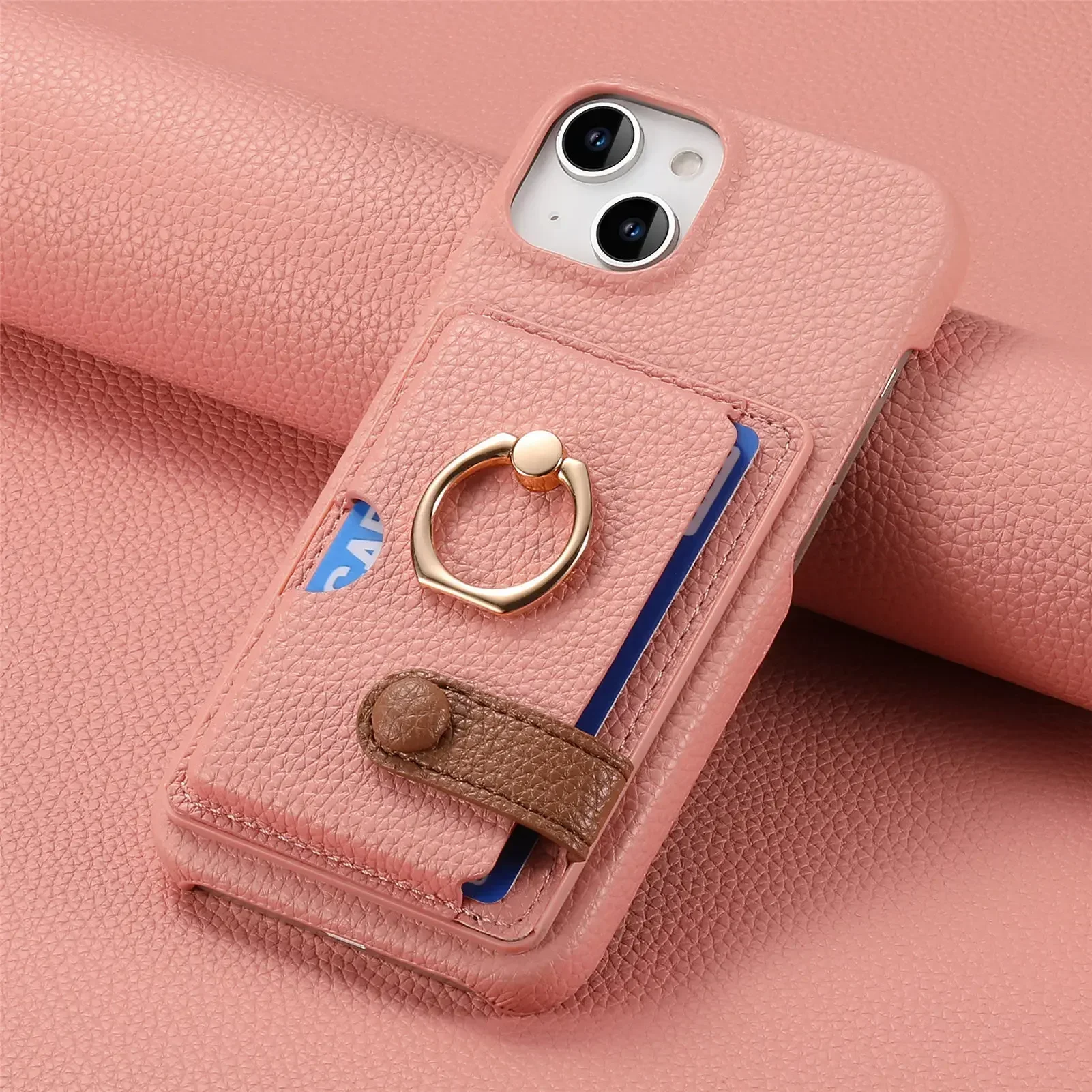 Luxurious Leather Phone Case with Ring Support, Wallet, Card Holder, and Shockproof Protection