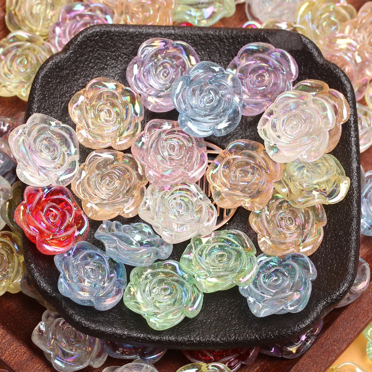 500g/pack About 470Pcs 18mm AB Magic Color Acrylic Flower Flat Bottom Rose Beads DIY Jewelry Accessories Wholesale