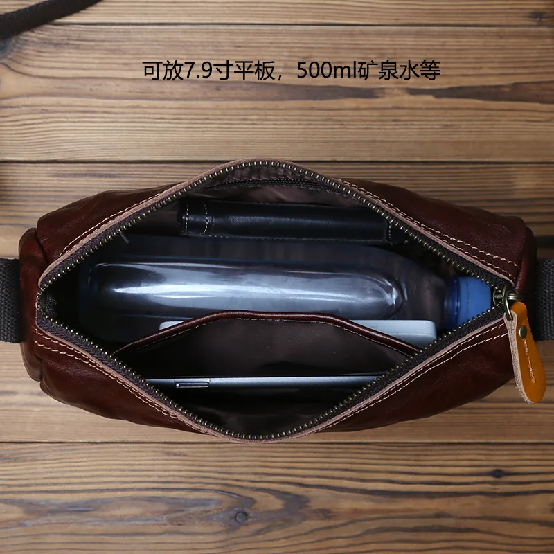 NZPJ Retro Men's Shoulder Bag Vegetable Tanned Top Layer Cowhide Messenger Bag Casual And Fashionable Men Bag  For 8 Inch iPad