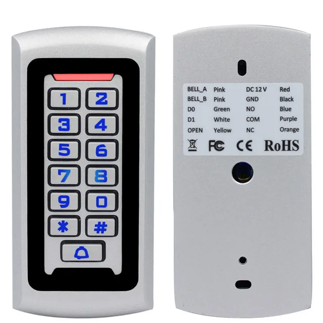 LED Backlight Metal Keypad Wiegand RFID Card Reader 125khz Access Control System Proximity Card Standalone 2000 Users Door Lock 5