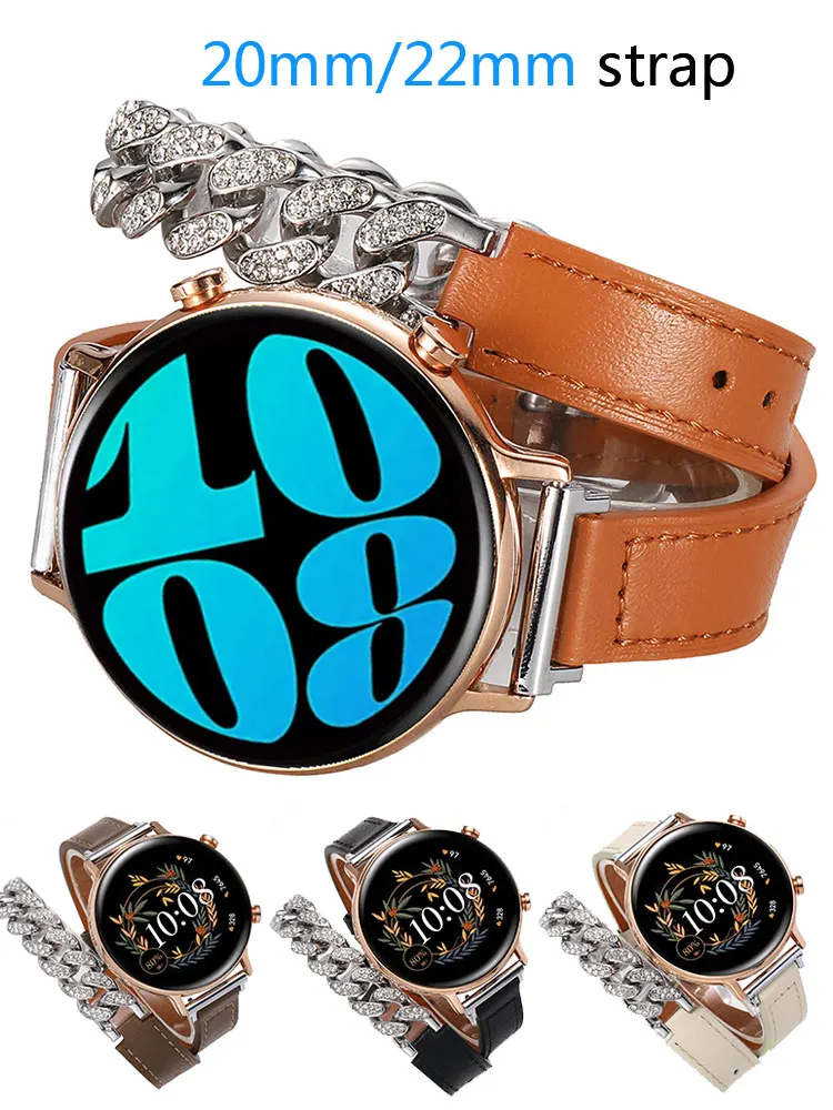 

Luxury Leather Strap for Samsung Galaxy watch 6/5/pro/4/6 Classic/active 2 20mm 22mm Double tour bracelet Huawei Gt 3-2-2e band