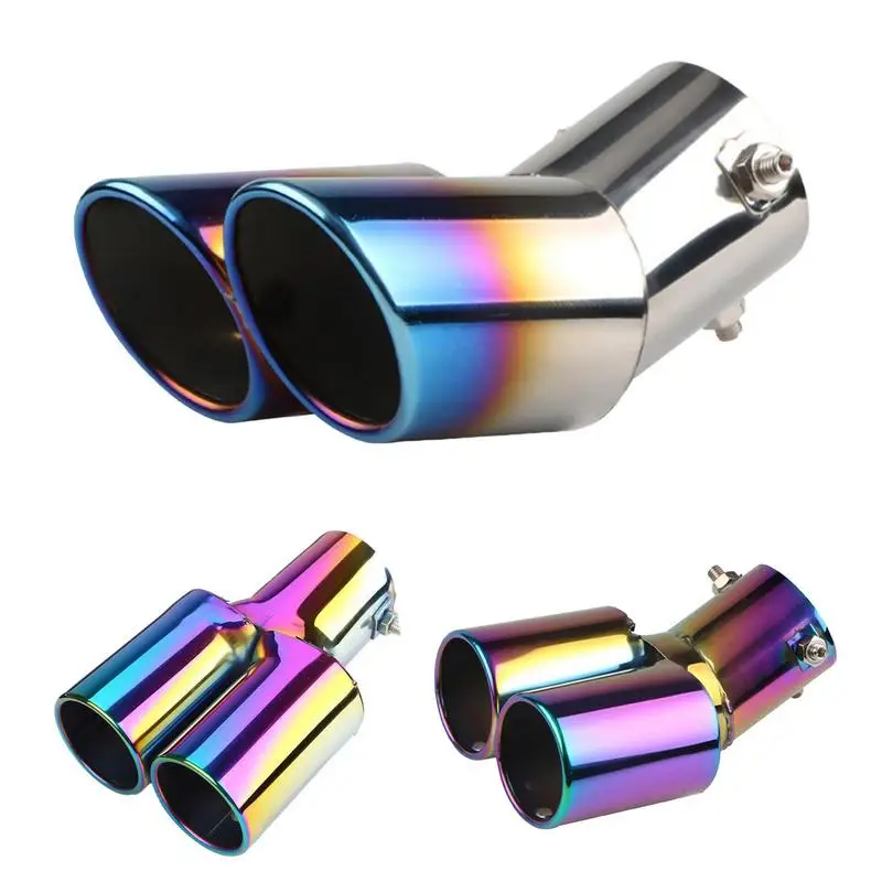 

Exhaust Pipe Double Muffler Stainless Steel Chrome Silver Rear Muffler Tip Tail Throat Car Decoration Chrome Tail Pipe styling
