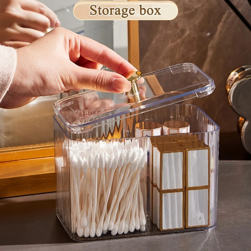 Transparent Acrylic Cotton Swab Storage Box Desktop Dust-Proof Makeup Removal Cotton Lipstick Cosmetics Storage Organization 4