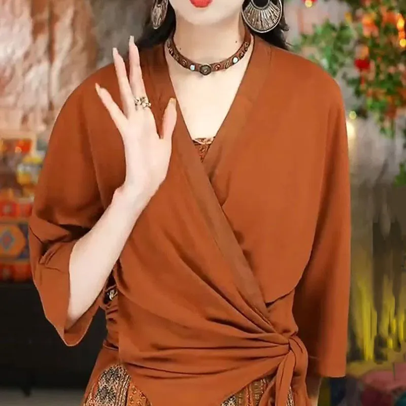 

Fashion Solid Color Folds Irregular Bandage Blouses Women's Clothing 2023 Autumn Winter Loose Casual Tops Asymmetrical Shirts