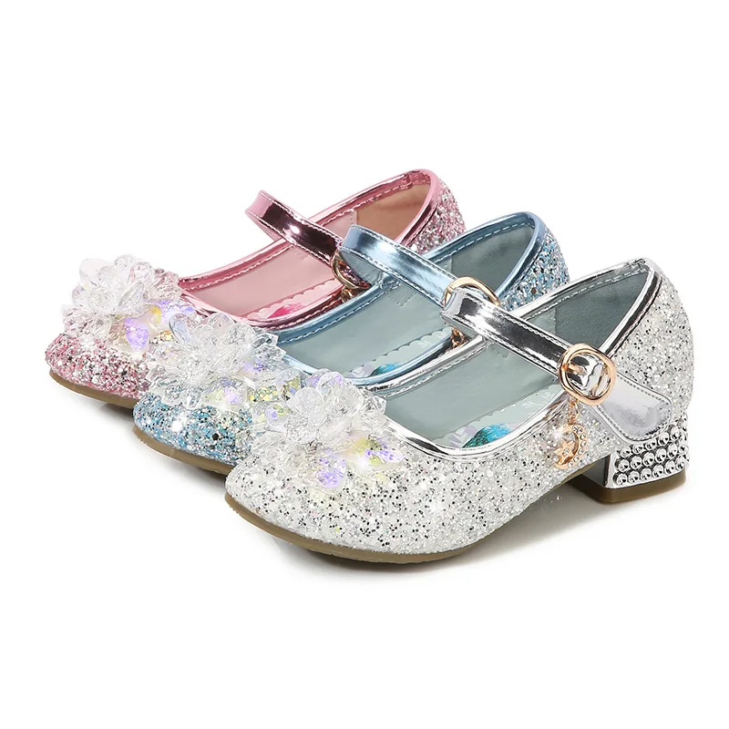 Fashion Cinderella Crystal Bright Diamond Leather Shoes Girl