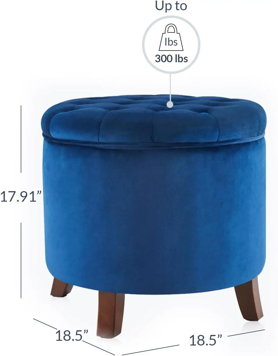 Modern Tufted Accent Storage Ottoman, Small Upholstered Button Circle Pouf Footstool with Lift Top, for Bedroom Living