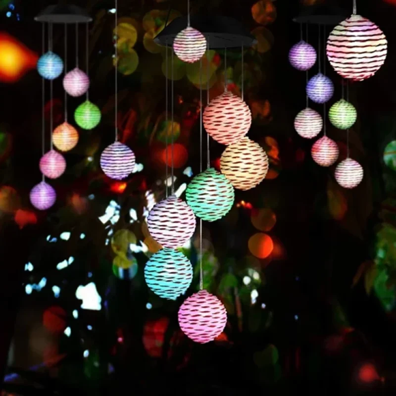 Unique Style Solar Color-Changing Spiral Knitting Wool Ball Decorative Wind Chime or Garden Landscape Pathway Festival Decor