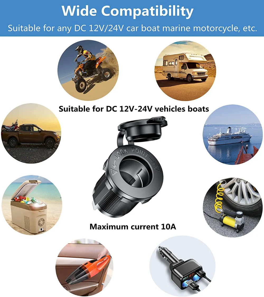12V Waterproof Car Charger Cigarette Lighter Socket Auto Boat Motorcycle Tractor Power Outlet Receptacle Car Accessories car charger,car phone charger