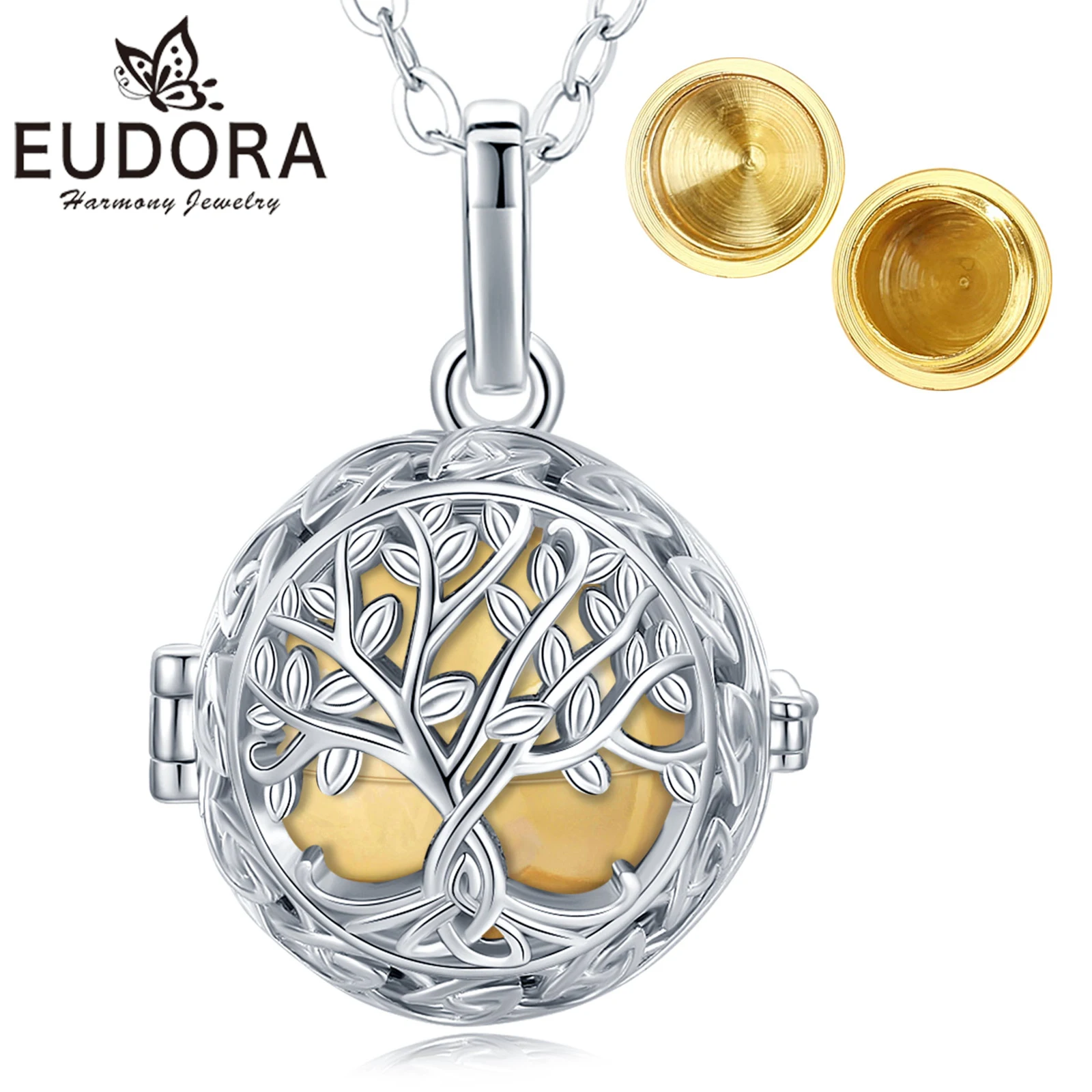 

Eudora 18mm Urn Cremation Pendant Tree of Life Cage Locket Ash Holder Keepsake Capsule Necklace Chime Ball DIY Fine Jewelry Gift