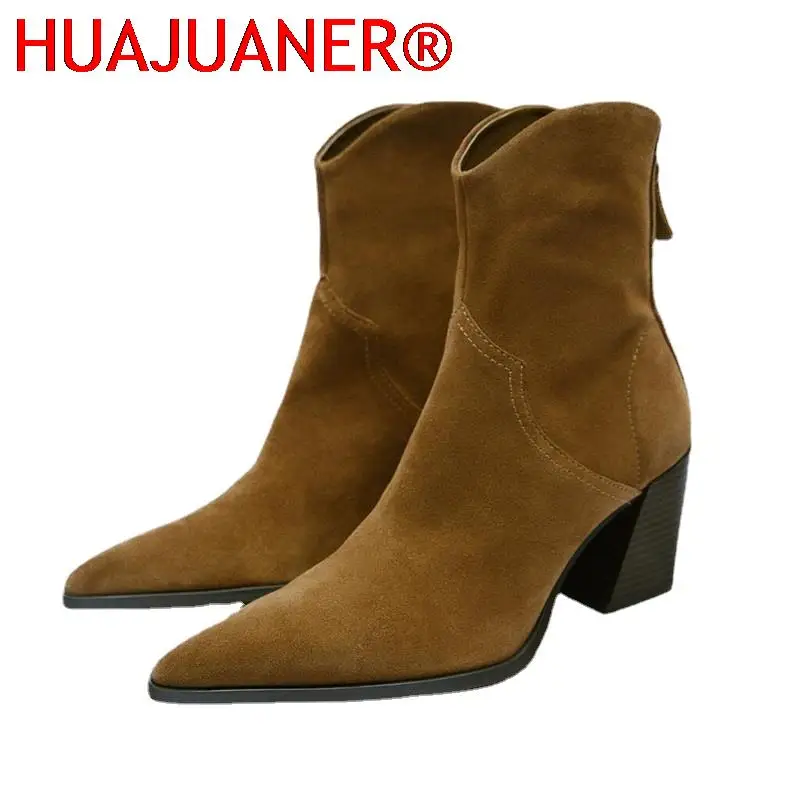 

2023 New Winter Women Boots High Heels Heeled Cowboy Ankle Boots Autumn Fashion Pointed Toes Heel Women Stiletto Female Shoes