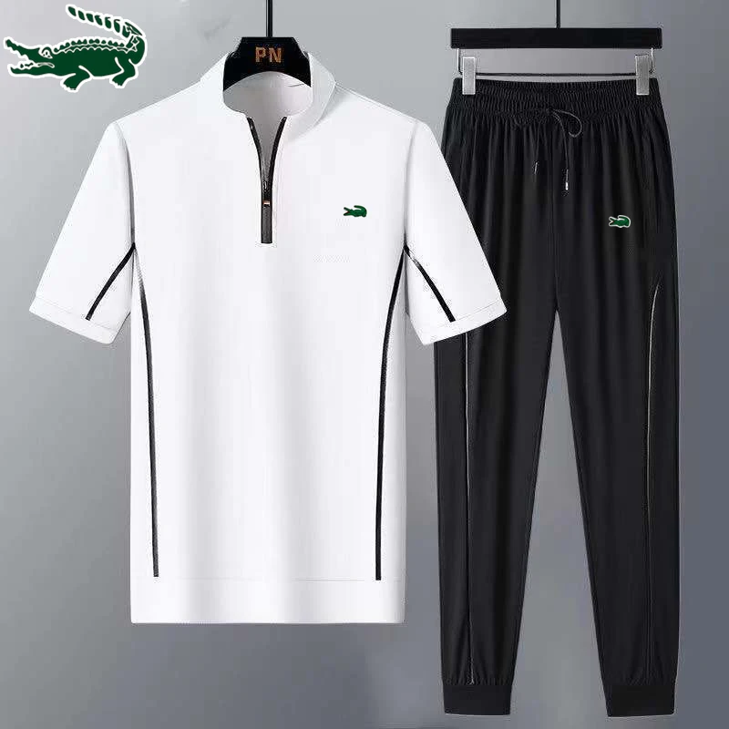 Men's Summer Casual Sports Set Short Sleeve T-shirt Pants Loose Fit Quick Dry