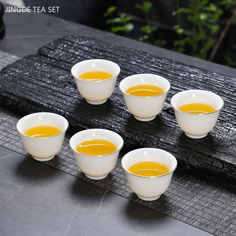 6pcs Retro White Porcelain Tea Cup Set Exquisite Chinese Tea Set Master Cup Handmade Customized Ceramics Teacup Home Drinkware