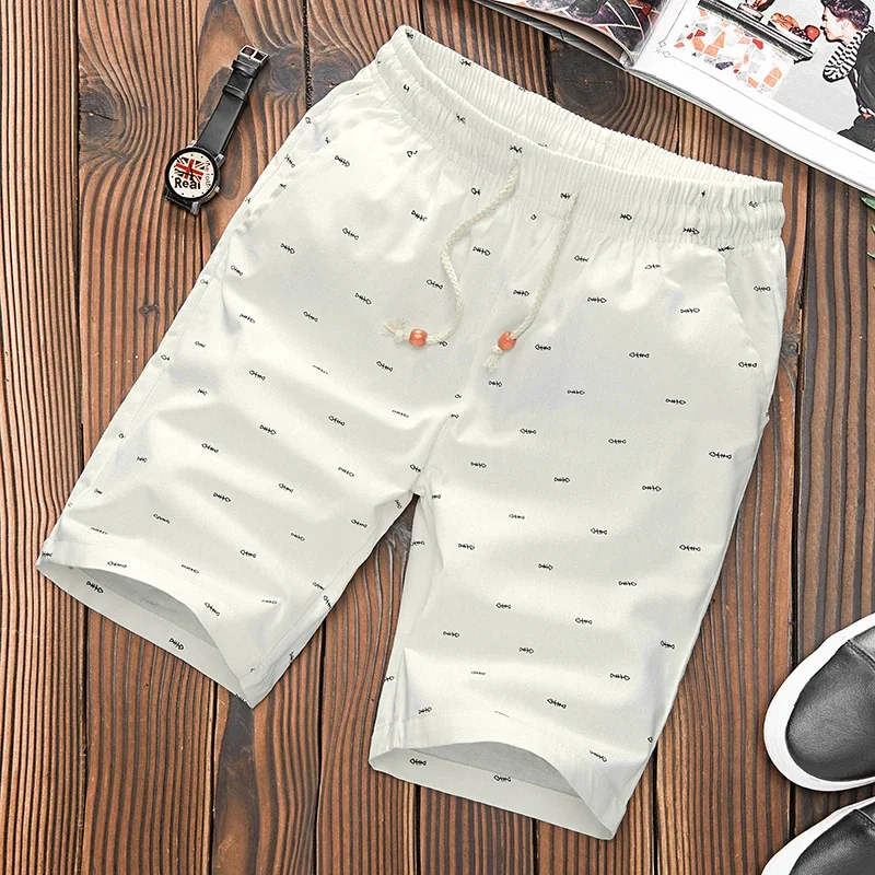 Venda quente shorts masculino fitness esporte marca cintura elástica cordão algodão shorts verão bezerro-comprimento design osso de peixe impressão masculino